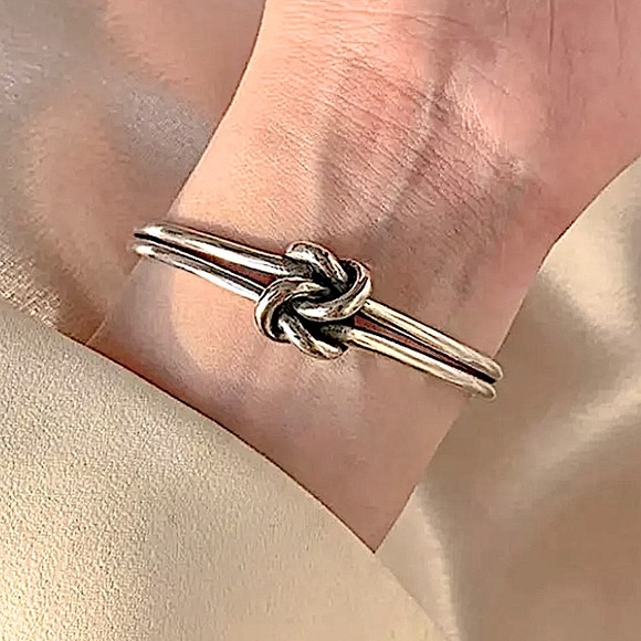 Knot Sterling Silver Bangle Cuff Bracelet - Picture 7 of 14
